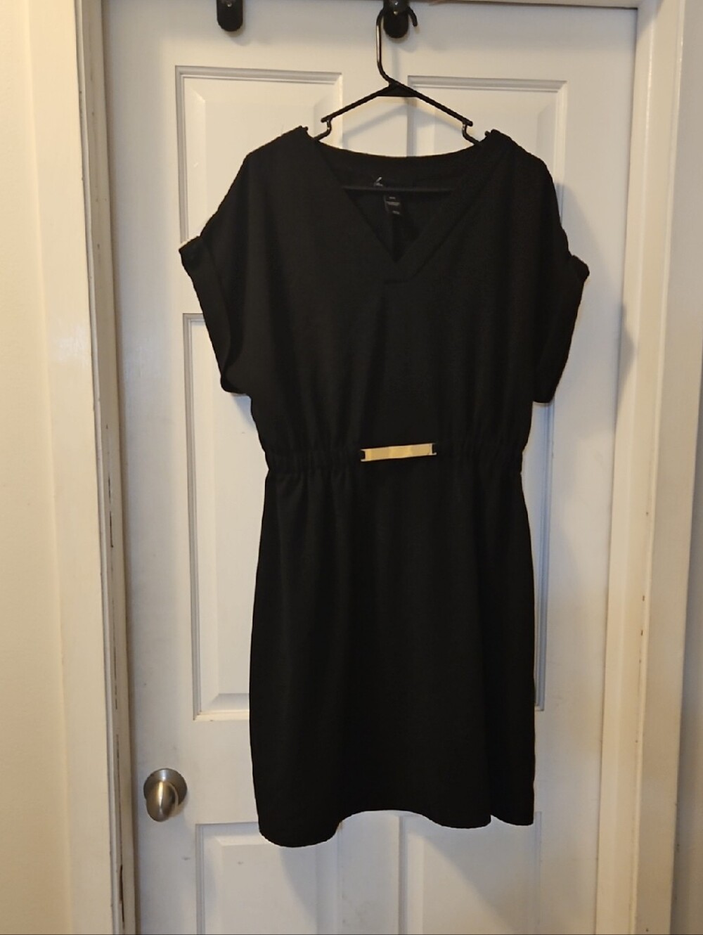 Lane Bryant Black V-Neck Short Sleeve Dress with Gold Accent